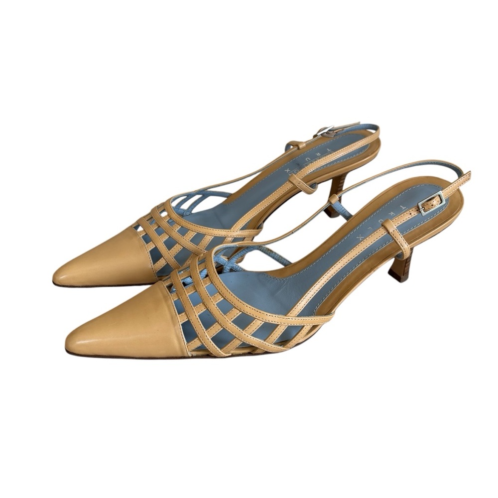 LAMBERTSON TRUEX Natural “Nan” Cage Leather Slingback Heels - Picture 2 of 15